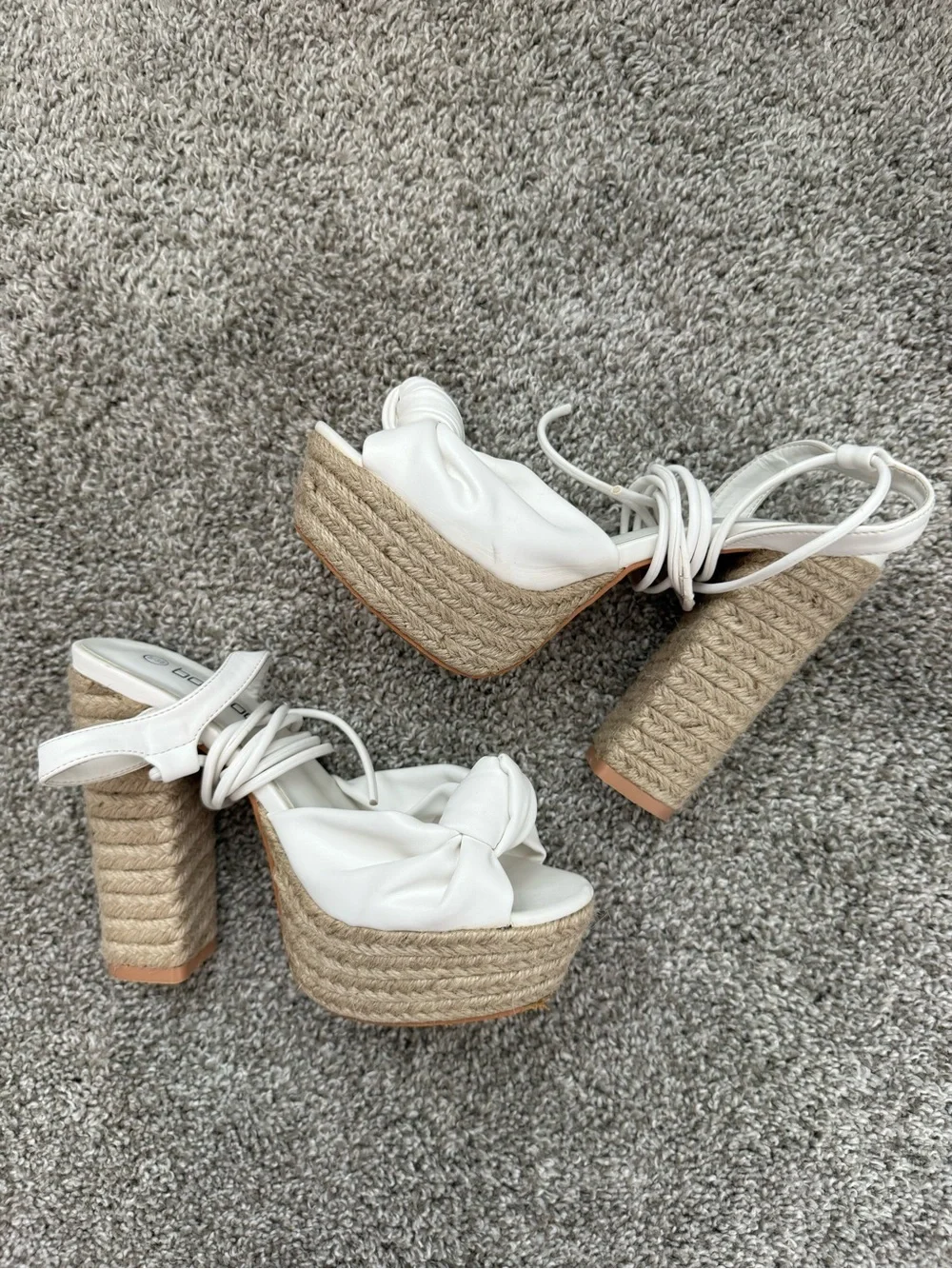 Boohoo White Knot Lace Up Espadrille Platform Chunky Wedges/Heels -US Size 7-7.5